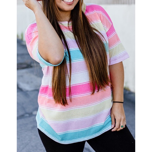 Haptics colorful striped short sleeve top - Picture 1 of 6